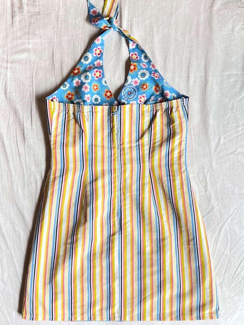 Reversible Y2K Mossimo Blue Floral/Striped Halter Dress - Picture 5 of 5